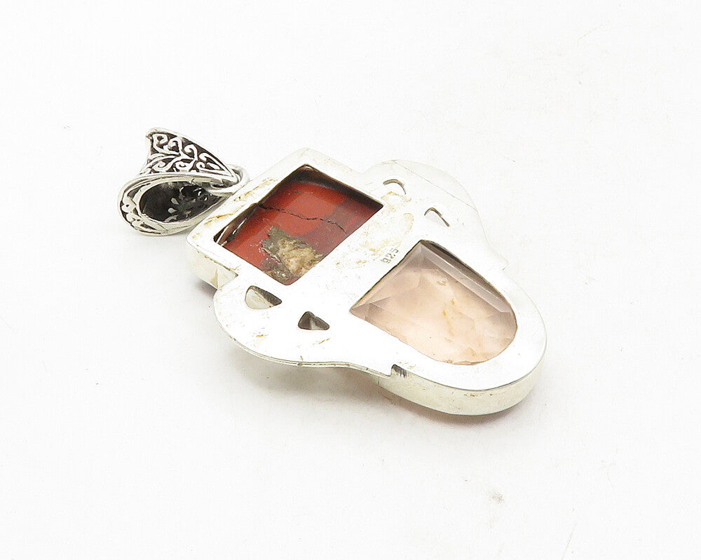 925 Sterling Silver  Vintage Red Jasper & Topaz Swirl Bail Pendant  PT7819