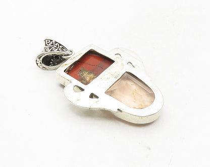 925 Sterling Silver  Vintage Red Jasper & Topaz Swirl Bail Pendant  PT7819
