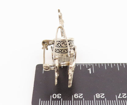 925 Sterling Silver Vintage Brooch Antique 3D Cut Royal Chariot  BP11684