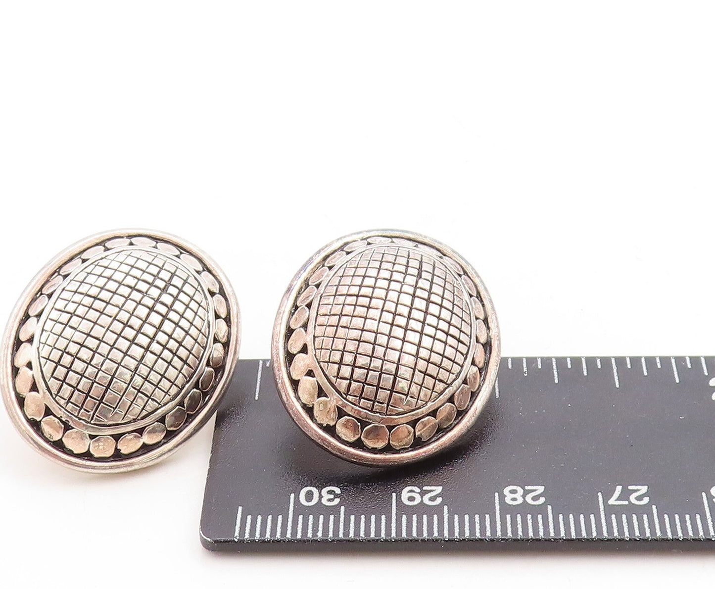 925 Sterling Silver Vintage Earrings AIRESS Bead Border Checks Etched  EG13274