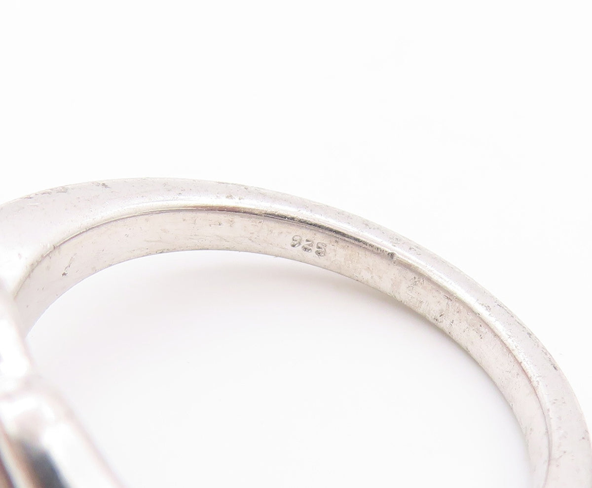 925 Sterling Silver Vintage Ring Modernist Genuine Round Diamonds Sz 7 RG32889