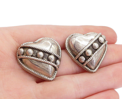 MEXICO 925 Sterling Silver  Vintage Love Heart Hollow Dome Earrings  EG2476