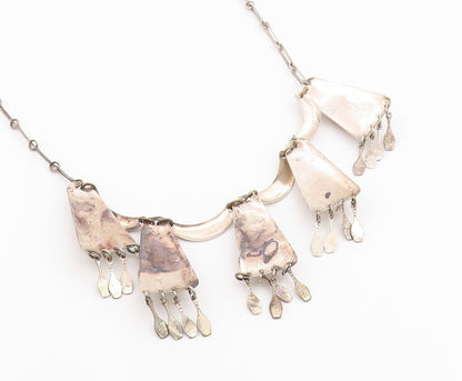 925 Sterling Silver Vintage Necklace ISRAEL Dangling Carnelian Fringe  NE4903