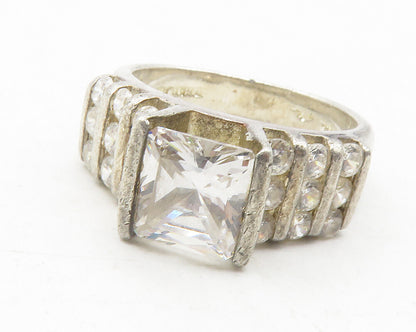 925 Sterling Silver  Vintage Bezel Set Cubic Zirconia Band Ring Sz 7.5 RG12072