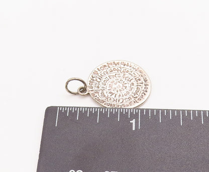 925 Sterling Silver Vintage Pendant Solid Etched Greek Letters Coin  PT23216