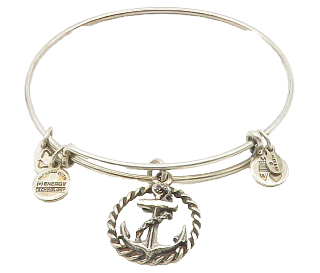 ALEX & ANI 925 Silver  Vintage Ship Anchor Charmed Bangle Bracelet  BT6117