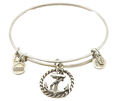 ALEX & ANI 925 Silver  Vintage Ship Anchor Charmed Bangle Bracelet  BT6117