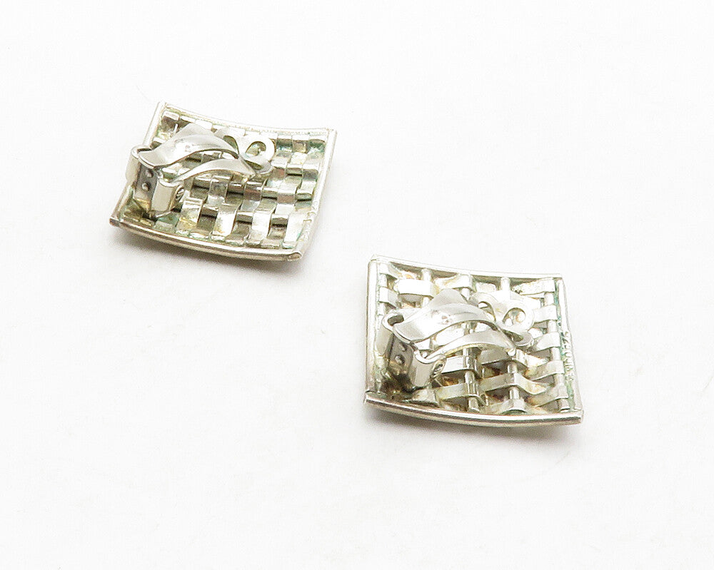 MEXICO 925 Sterling Silver Vintage Woven Design Non Pierce Earrings  EG6813