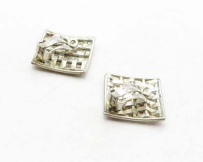 MEXICO 925 Sterling Silver Vintage Woven Design Non Pierce Earrings  EG6813