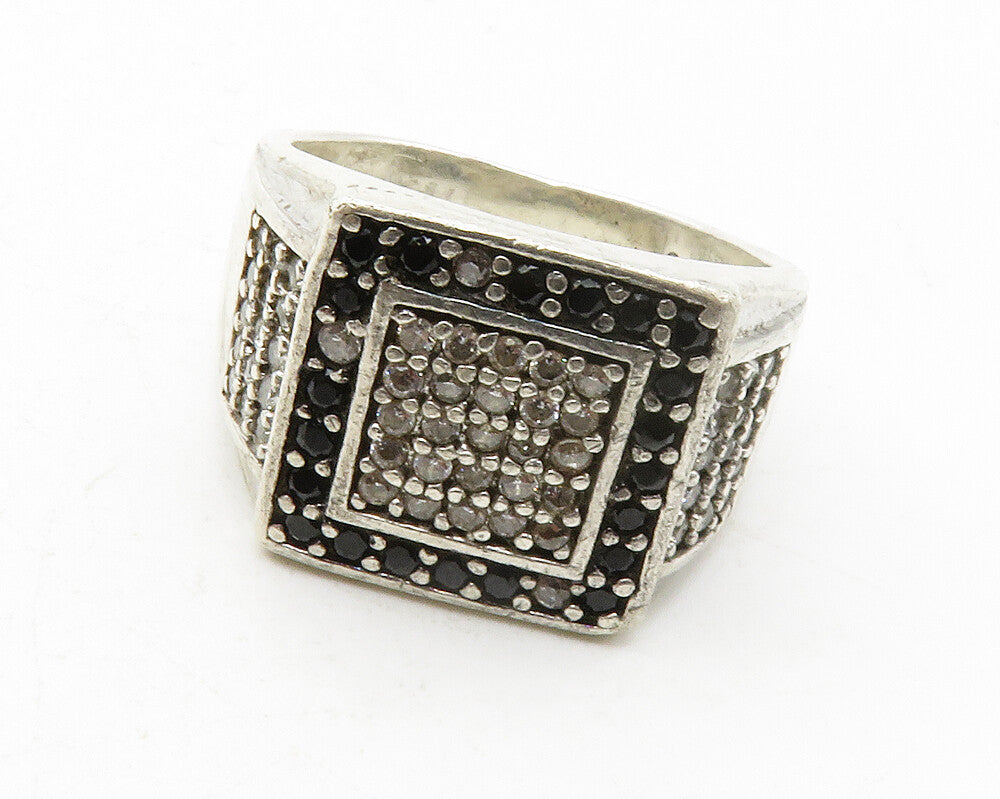 925 Sterling Silver  Vintage Topaz & Black Hematite Band Ring Sz 9.5  RG13246