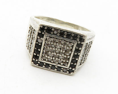 925 Sterling Silver  Vintage Topaz & Black Hematite Band Ring Sz 9.5  RG13246