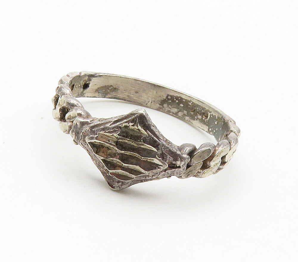 925 Sterling Silver  Vintage Dark Tone Diamond Cut Band Ring Sz 7.5  RG15379