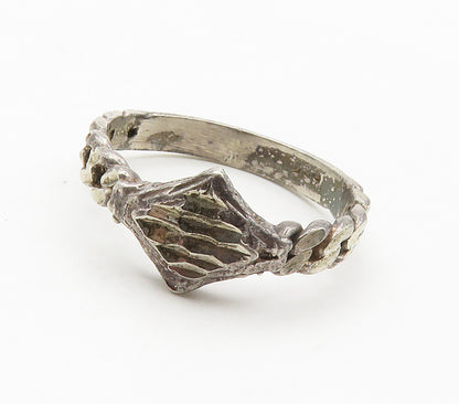 925 Sterling Silver  Vintage Dark Tone Diamond Cut Band Ring Sz 7.5  RG15379