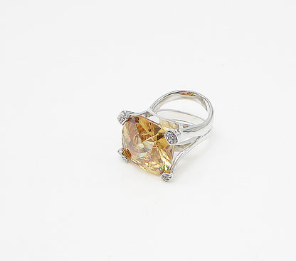 925 Sterling Silver  Citrine & White Cubic Zirconia Cocktail Ring Sz 7  RG3441