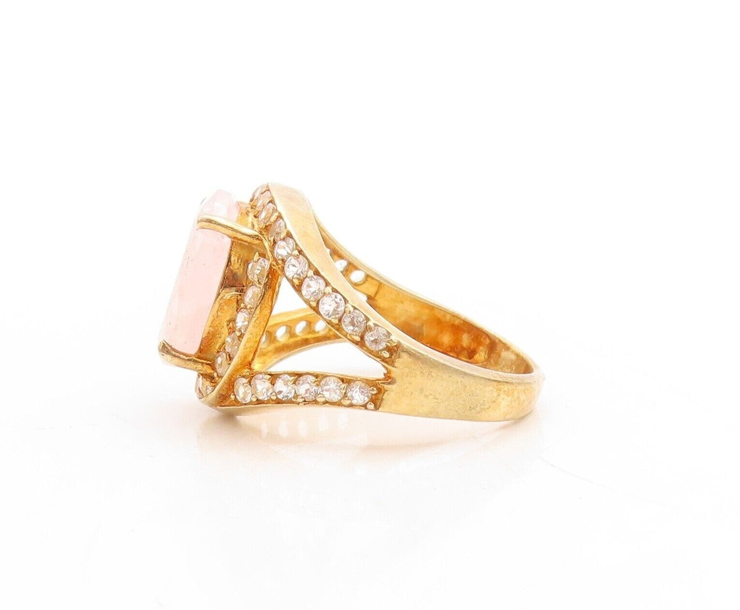 925 Sterling Silver Vintage Ring Gold Plated Oval Quartz Halo Topaz Sz 7 RG30096