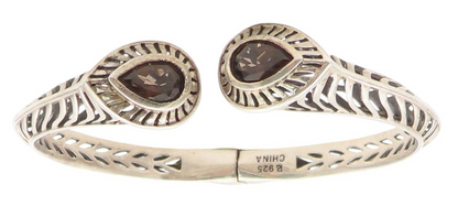 925 Sterling Silver Vintage Bracelet Elegant Pear Cut Smoky Quartz Cuff  BT11801