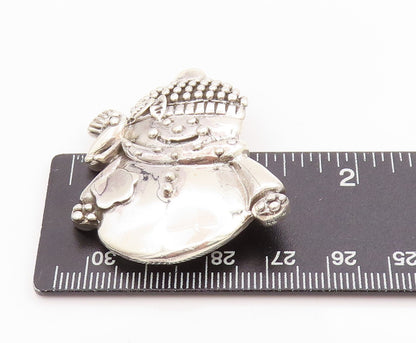 925 Sterling Silver Vintage Brooch Puffed Happy Snow Man Carved  BP11744