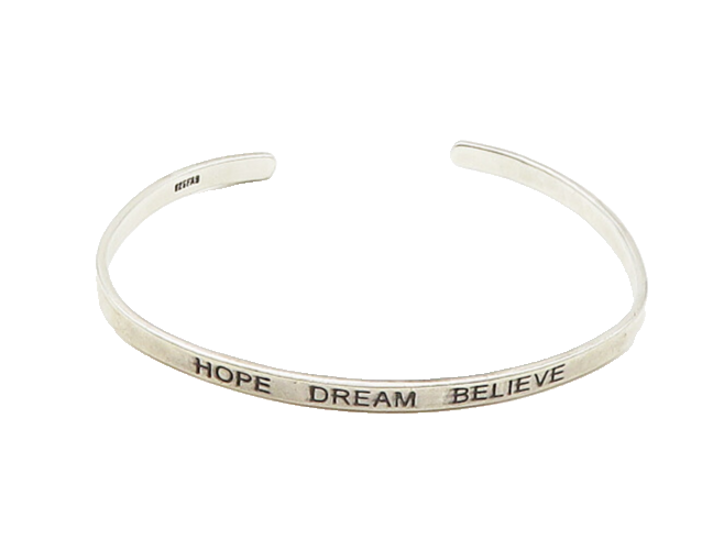 925 Sterling Silver  Vintage Stamped Hope Dream Believe Cuff Bracelet  BT6633