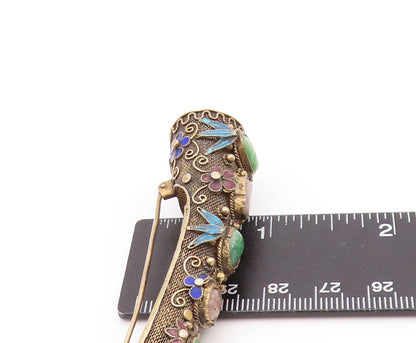 925 Sterling Silver Vintage Brooch CHINESE EXPORT Gold Plated Gemstones  BP11531