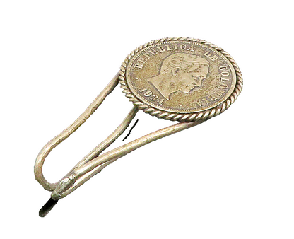 925 Sterling Silver  Vintage Oxidized Colombian Coin Money Clip  TR3181