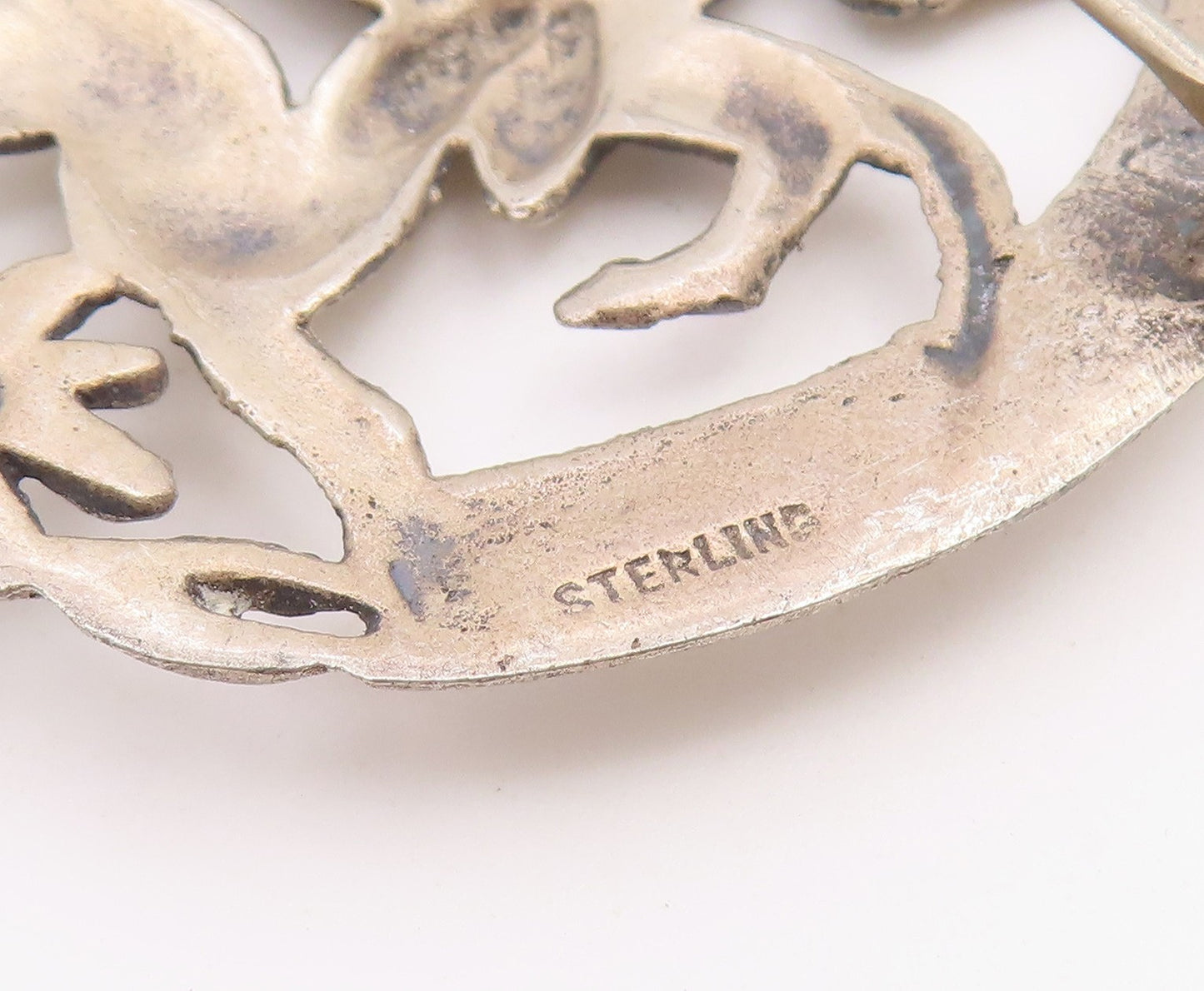 925 Sterling Silver Vintage Brooch Pin Equestrian Hunter & Deer Chase  BP12670