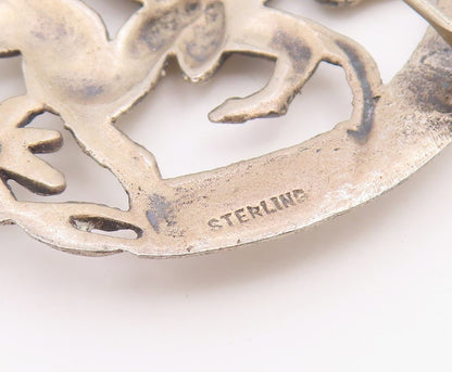 925 Sterling Silver Vintage Brooch Pin Equestrian Hunter & Deer Chase  BP12670