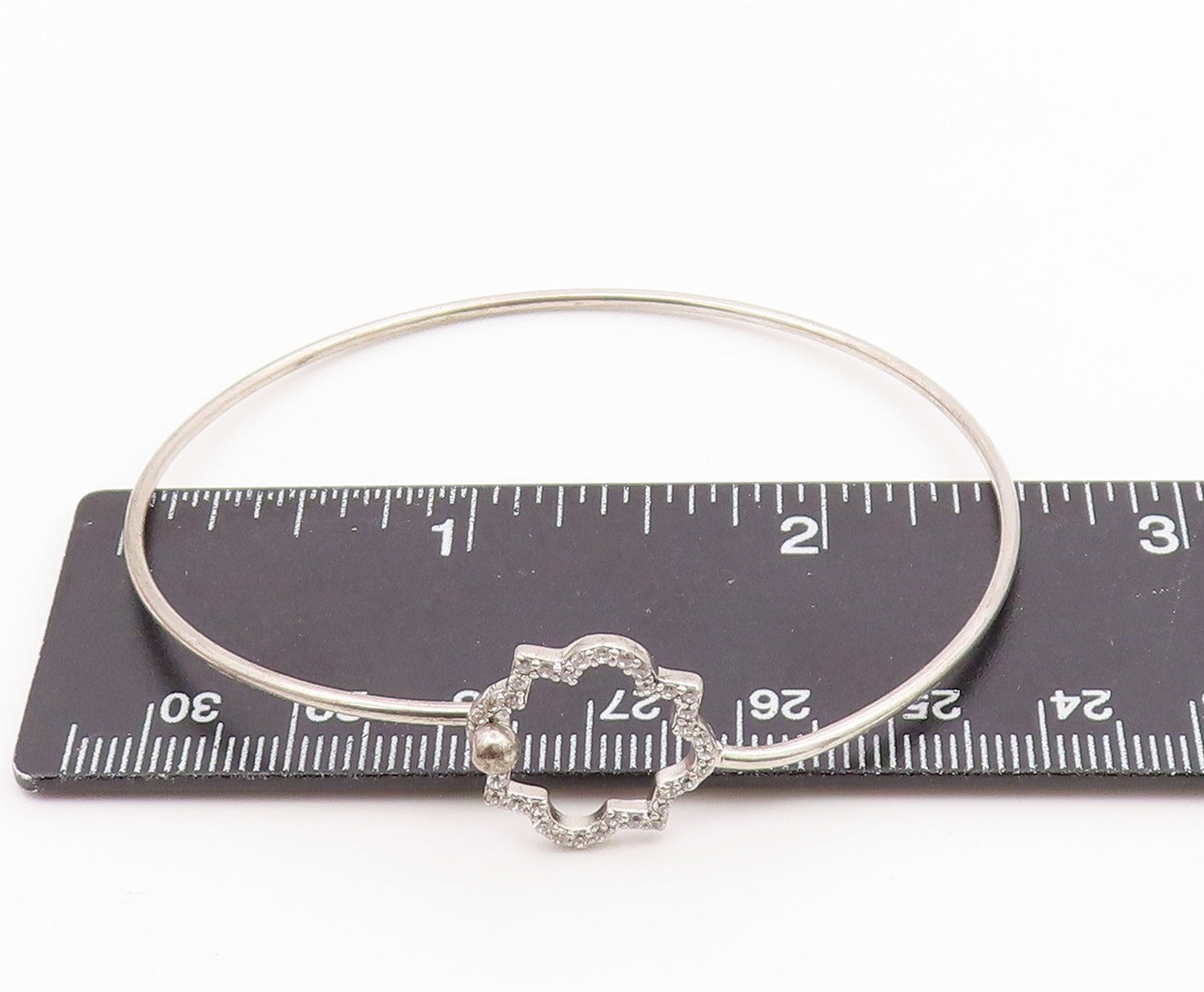 925 Sterling Silver  Shiny Topaz Open Flower Motif Bangle Bracelet  BT5254