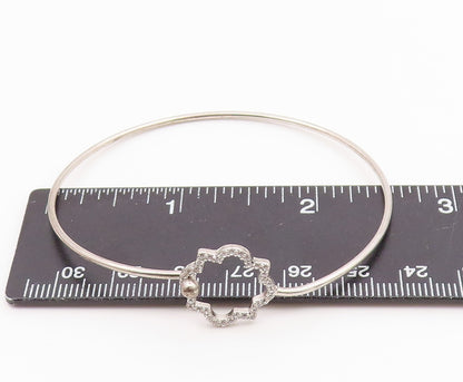 925 Sterling Silver  Shiny Topaz Open Flower Motif Bangle Bracelet  BT5254
