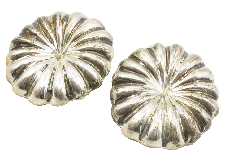 MEXICO 925 Sterling Silver  Vintage Floral Fluted Non Pierce Earrings  EG5067