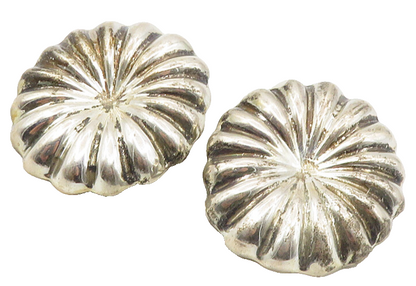 MEXICO 925 Sterling Silver  Vintage Floral Fluted Non Pierce Earrings  EG5067