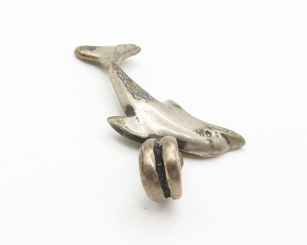 925 Sterling Silver  Vintage Dark Tone Leaping Dolphin Motif Pendant  PT11279