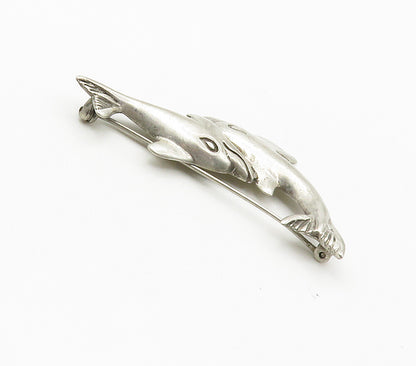 MEXICO 925 Sterling Silver  Vintage Double Dolphin Love Brooch Pin  BP5986