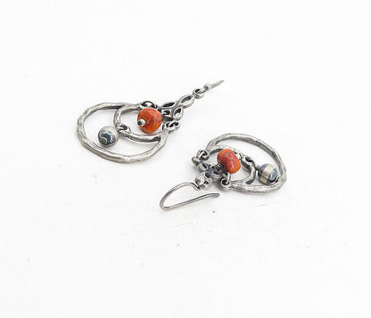 925 Sterling Silver   Vintage Jasper Beaded Dark Tone Dangle Earrings  EG4390