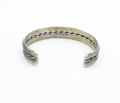 NAVAJO 925 Sterling Silver Vintage Dark Tone Rope Twist Cuff Bracelet BT2992