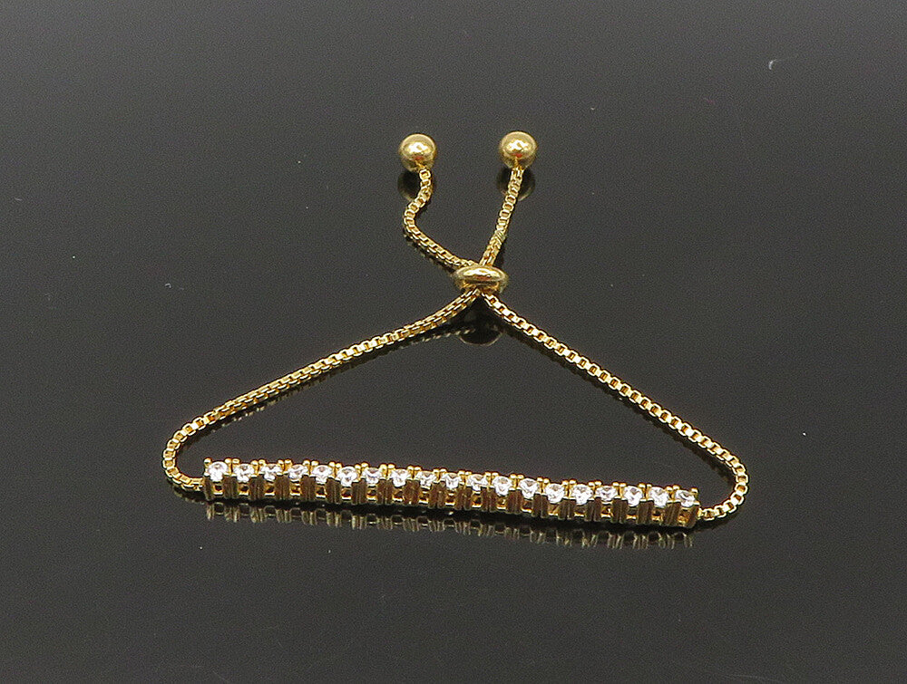 Gold Over 925 Silver  Cubic Zirconia Adjustable Child Box Chain Bracelet BT1099