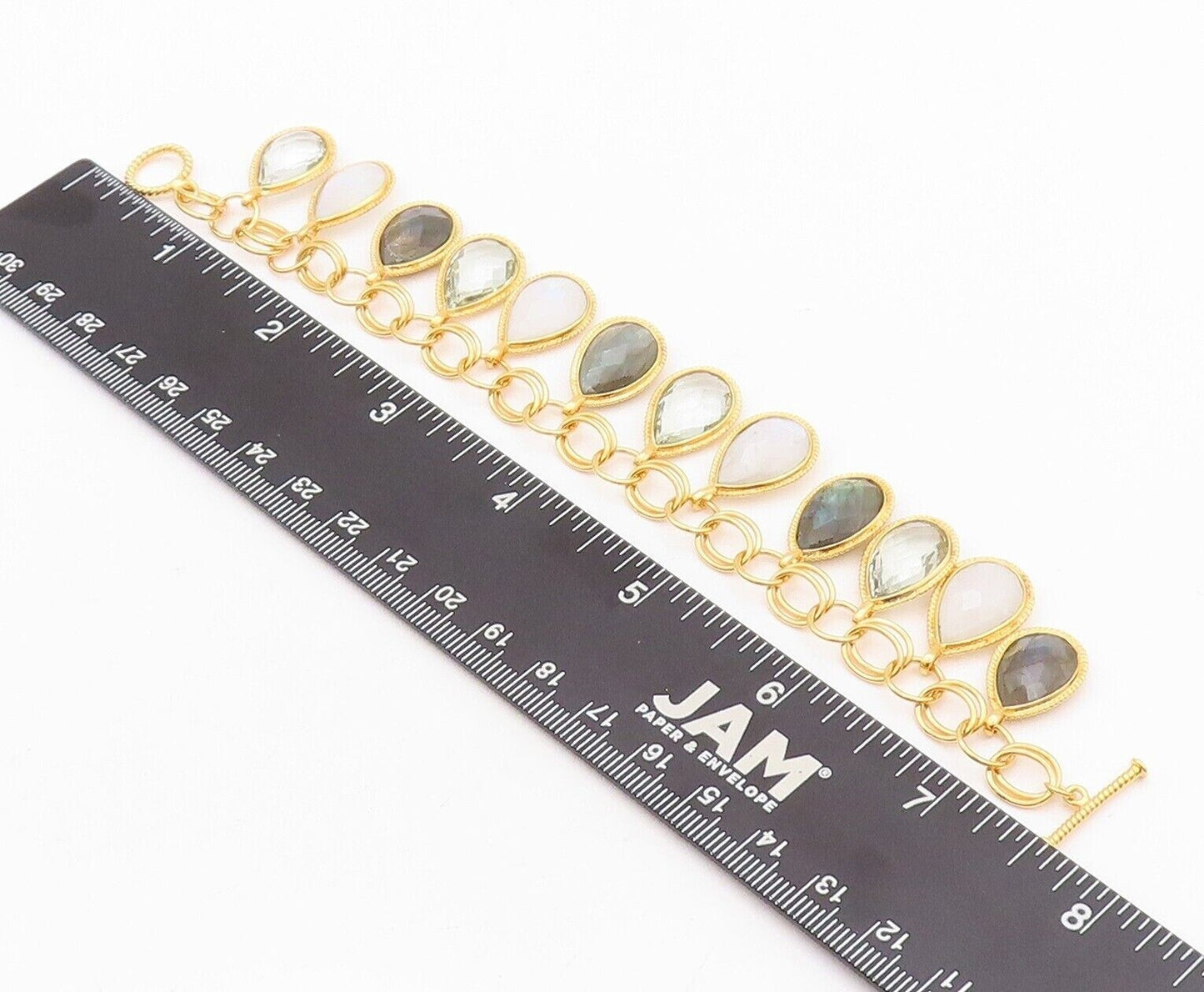 925 Sterling Silver Vintage Bracelet Gold Plated Dangling Gemstones  BT10777