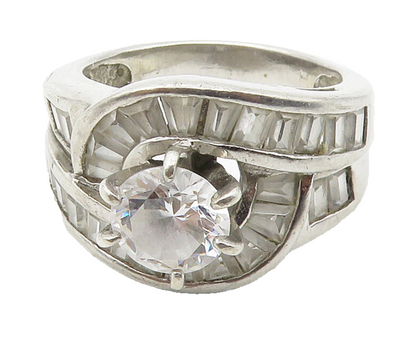925 Sterling Silver  Cubic Zirconia Shiny Bypass Style Band Ring Sz 7  RG15609
