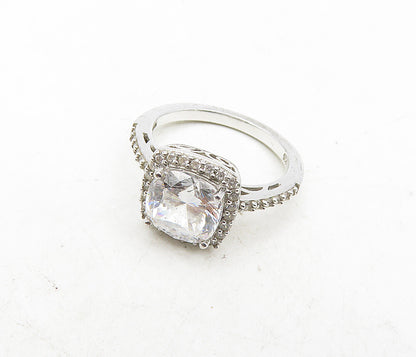 925 Sterling Silver   Cubic Zirconia Solitaire With Accents Ring Sz 8  RG9169