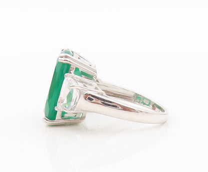 925 Sterling Silver Vintage Ring Rectangle Gemstone & CZ Inlay  Sz 7  RG31830