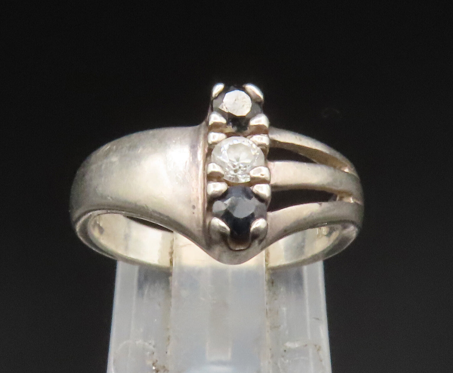 925 Silver  Vintage Spinel & Cubic Zirconia Split Shank Ring Sz 5  RG25208