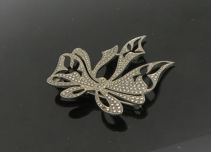 925 Sterling Silver  Vintage Sparkling Bow Tied Ribbon Brooch Pin  BP8296