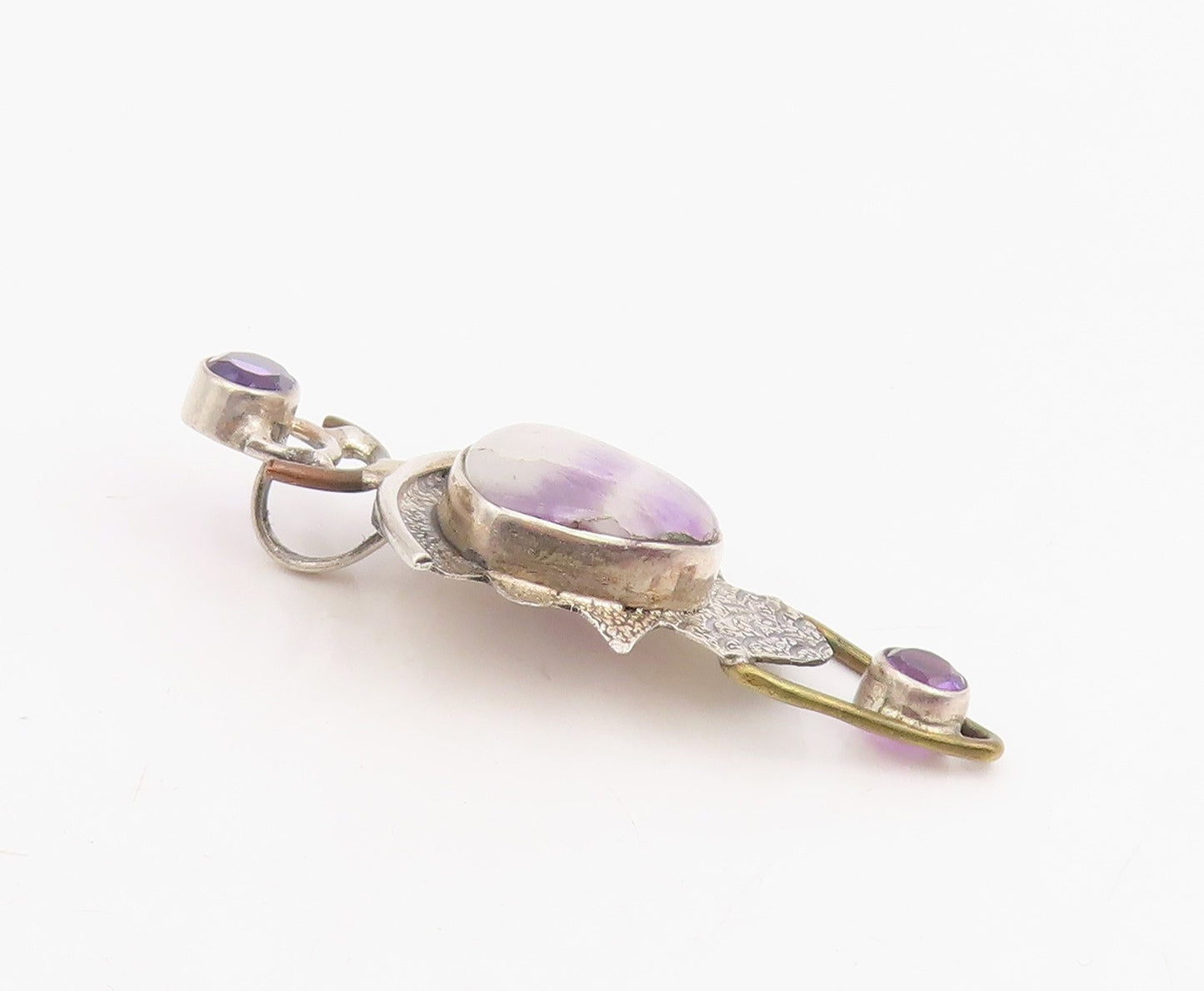 925 Sterling Silver Vintage Pendant Modernist Agate & Amethyst Locket  PT25860
