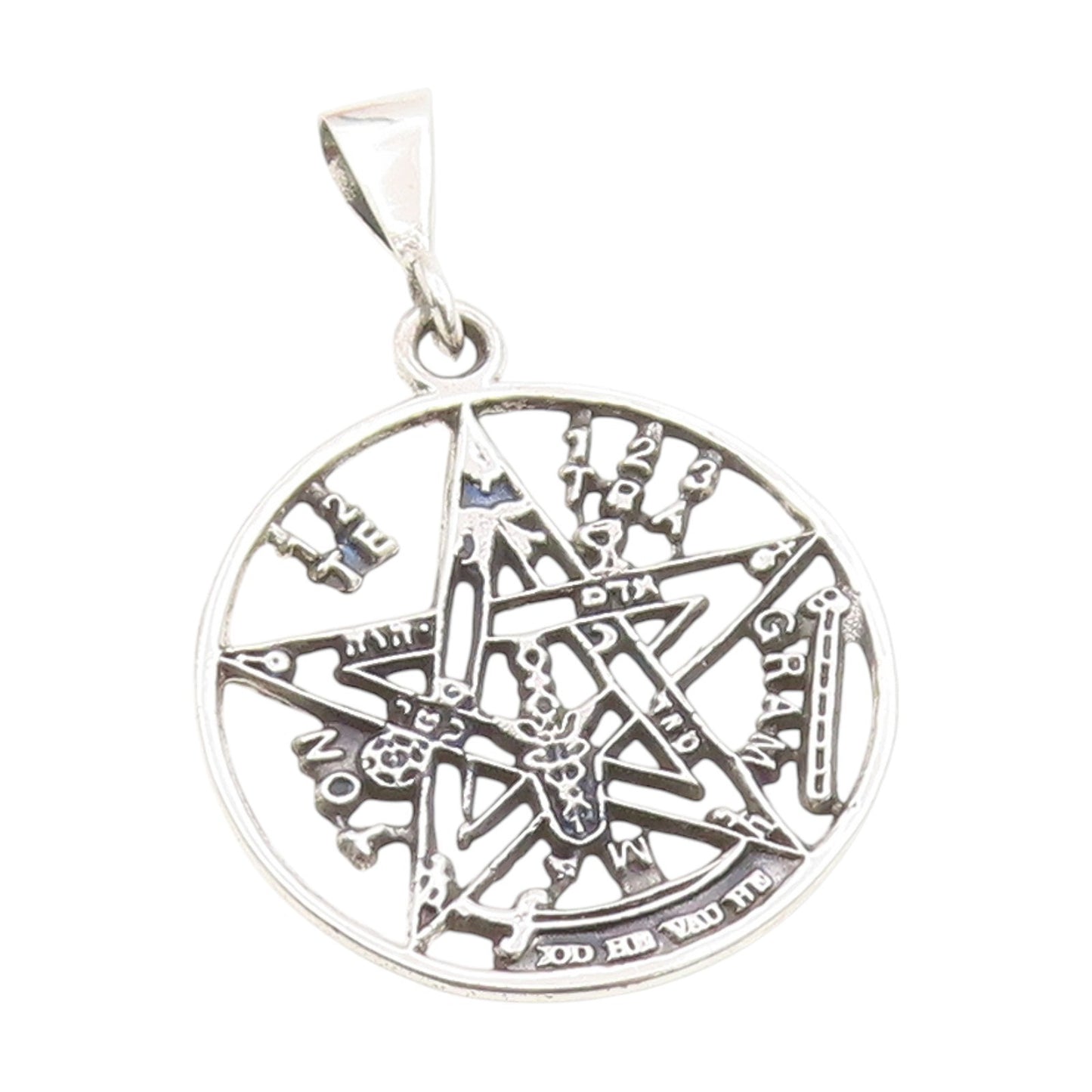 925 Sterling Silver Vintage Pendant Tetragrammaton Pentacle Medallion PT25424