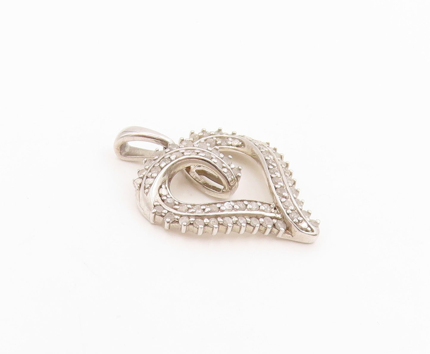 925 Sterling Silver Vintage Pendant Real Diamonds Love Heart Outline  PT26227