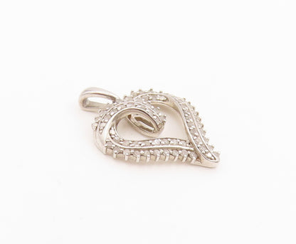 925 Sterling Silver Vintage Pendant Real Diamonds Love Heart Outline  PT26227
