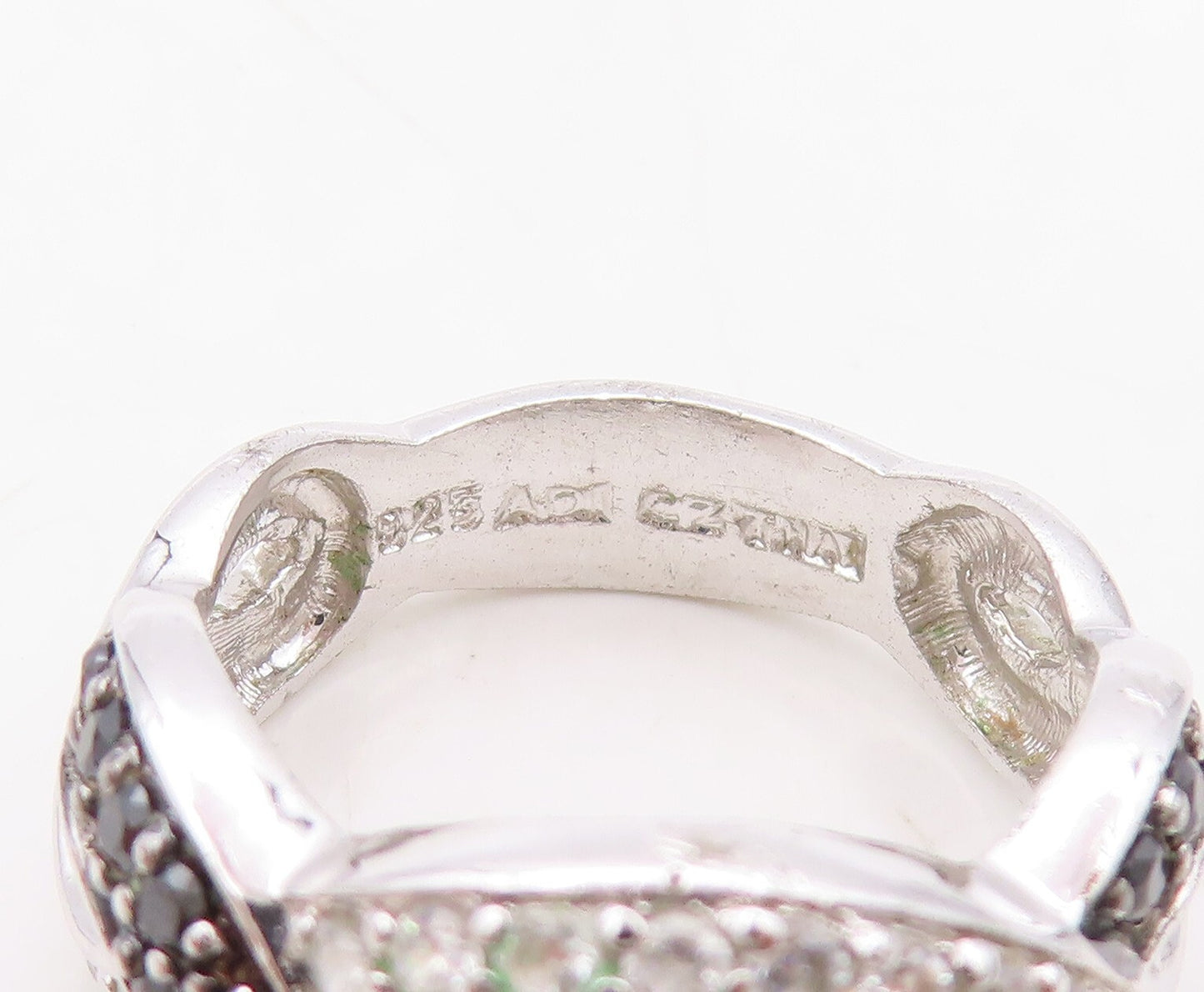 925 Sterling Silver Vintage Ring Solid Interlocked CZ & Spinel Wave Sz 7 RG31039