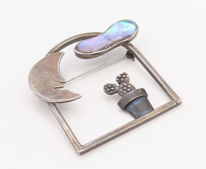 925 Sterling Silver Vintage Brooch Pin Cutout Abalone View Of Window  BP11226