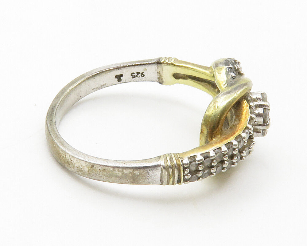 925 Sterling Silver  Vintage Genuine Diamonds Floral Band Ring Sz 7.5  RG14298
