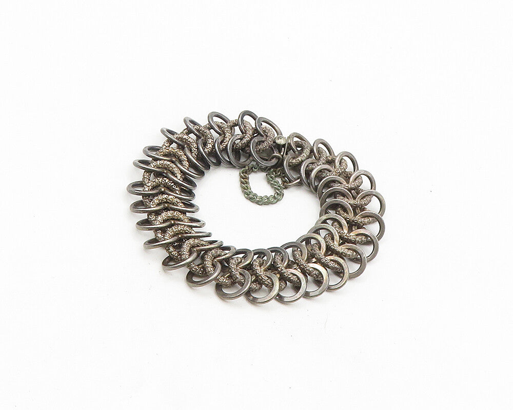 925 Sterling Silver  Vintage Dark Tone Round Link Chain Bracelet  BT7482