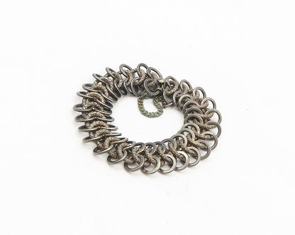 925 Sterling Silver  Vintage Dark Tone Round Link Chain Bracelet  BT7482